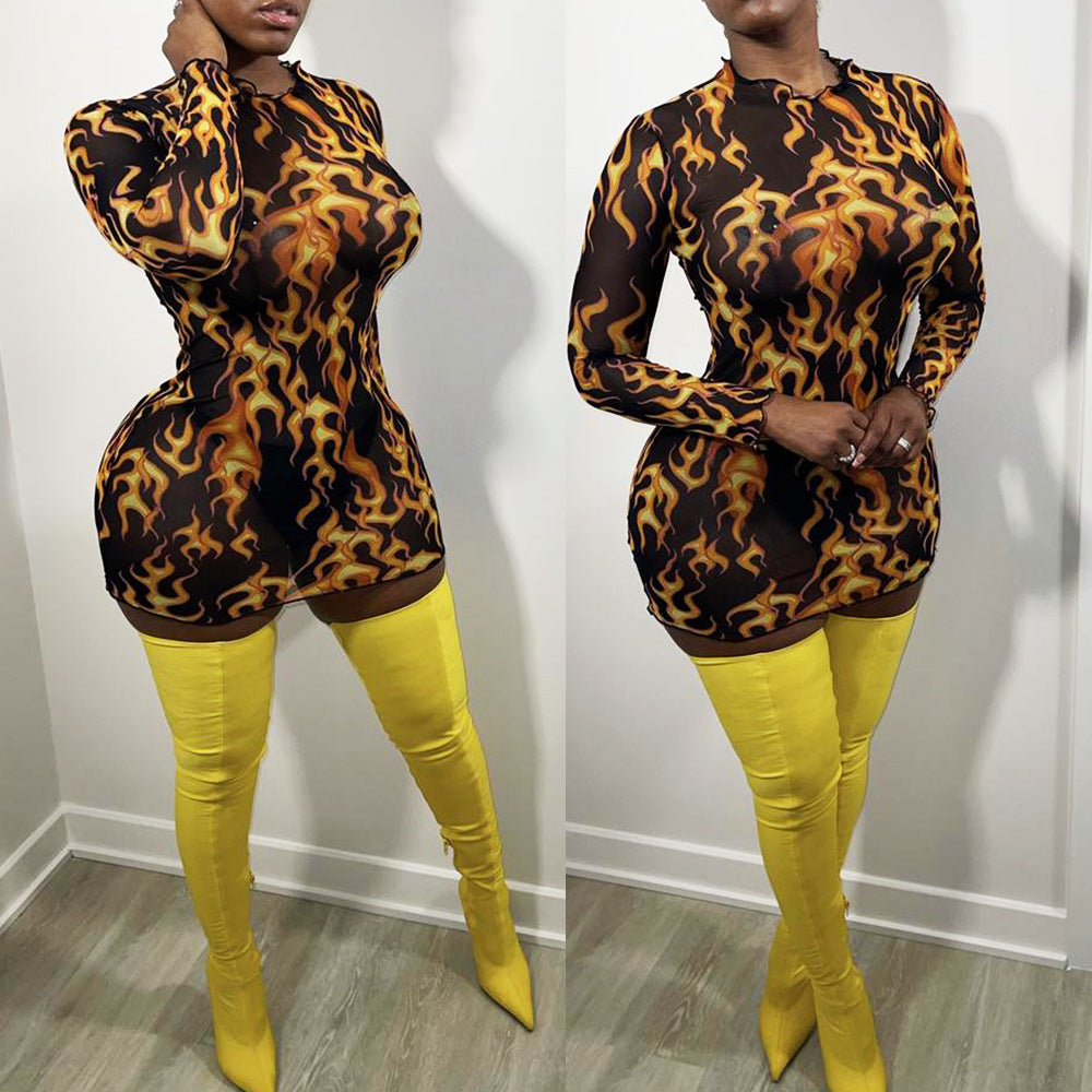 Women's Short-Sleeved Printed Dress