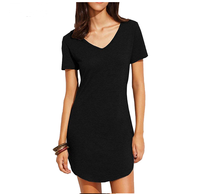 Women's Short Sleeve V-Neck Solid Color Dress