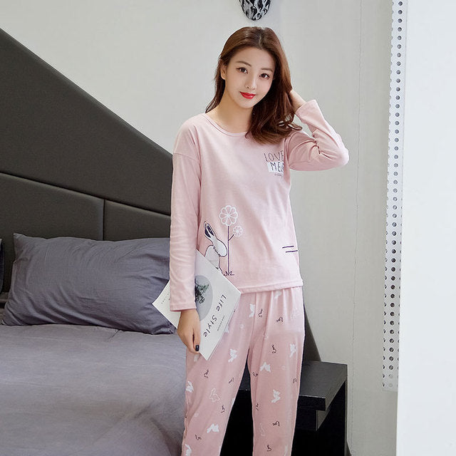 Women's Cozy Long-Sleeve Pajama Set | Cute Spring & Autumn Loungewear