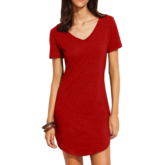 Women's Short Sleeve V-Neck Solid Color Dress
